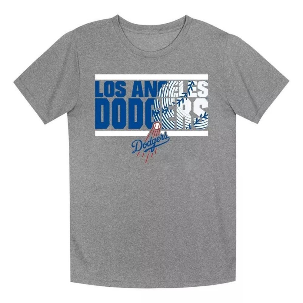 MLB Los Angeles Dodgers Boys' Gray Poly Crew Neck T-Shirt Size Small